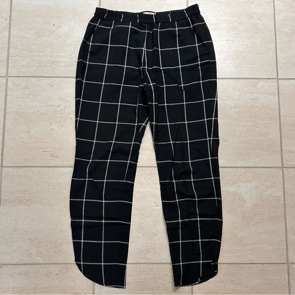 Marine Layer Windowpane Black Classic Simple Pant with Elastic Waist size Small